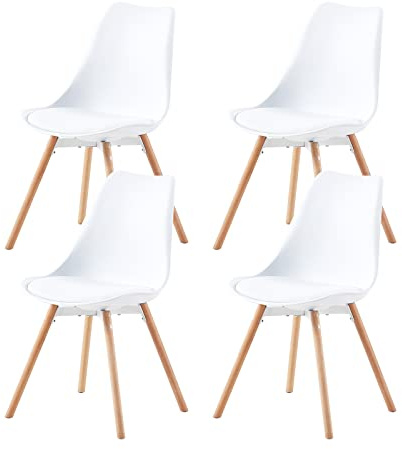 buybyroom Esszimmerstuhl 4er Set Polsterstuhl Küchenstühle mit Massivholz Sitzfläche Rückenlehne für Esszimmer Wohnzimmer Schlafzimmer Konferenzzimmer, Weiß