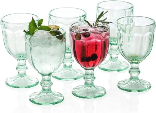 EVEREST GLOBAL Eistee-Kelchgläser, 6 Stück, 290 ml, Vintage, achteckig, Glaswaren für Getränke, Soda, Saft, Wasser, perfekt für Party, Bars, Restaurants (Apfelgrün)