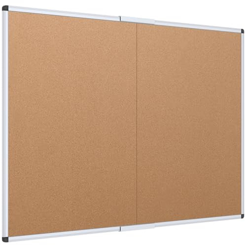 VIZ-PRO Cork Bulletin Board/Foldable Noticeboard, 48 X 36 Inches, Silver Aluminium Frame