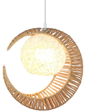 Luna creativa Ciondolo Ligh Corda di Canapa Tessitura Paralume Lampada a Sospensione Apparecchio di Illuminazione Plafoniera Lampadario Decorativo per Camera da Letto, Soggiorno