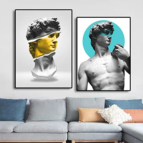 Klassische David Statue Poster Kunst Gemälde David Michelangelo Skulptur Leinwand Drucke Minimalistisch 2 Stück Wandkunst Wohnzimmer Wohnkultur 60Cmx80Cmx2Pcs Kein Rahmen