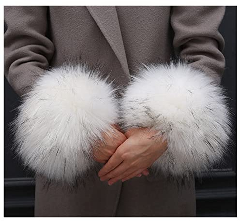 SHTGOI Damen Pelzmanschetten Fell Handgelenk Wärmer Kunstpelz Manschetten Armstulpen Winter Handwärmer Ärmel Plüsch Pulswärmer Fellstulpen Faux Pelz Armstulpen Handschuhe Weiße+Schwarz