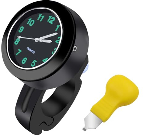Tulov Motorraduhr, Schwarz Durchmesser 22-25mm Wasserdicht Leuchtend Motorraduhren für Lenker, Lenkerhalterung Uhr für Motorräder, Elektrofahrzeuge mit Batteriefachdeckelöffner