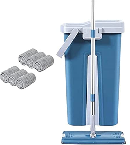 OLOTU Fregona de Piso Plano de rotación Flexible, fregona exprimible con cubeta, Alfombrilla de Microfibra, fregona mágica autotorsionante Plana Perezosa, mopa húmeda y Seca
