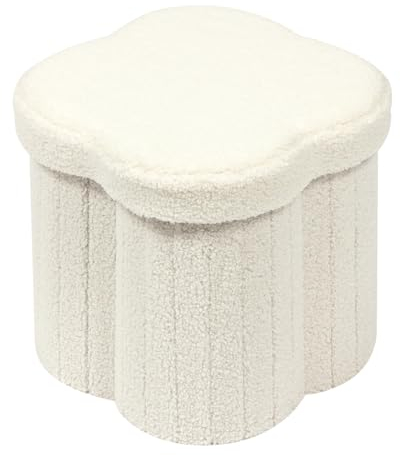 Bonlife Flower Ottoman Storage Box,Folding Boucle Stool Seat,Toy Chest Box,Footstool for Living Room,Bedroom,Children Room,White,32x32x32cm