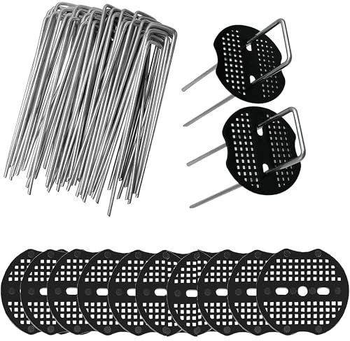 Hcrvvi Ground Pegs,Weed Membrane Peg,50 15X4CM Φ3.8MM Stainless Steel U-shaped und 50 6x7CM Cushion Washers,for Garden Fencing,Garden Netting Veg Patch Fine Mesh,Weed Barrier Fabric