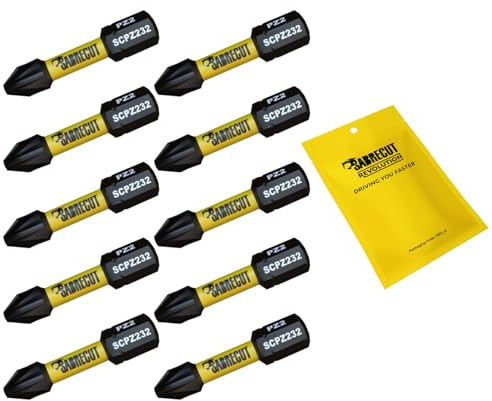 SabreCut 10pcs SCPZ232_10 32mm PZ2 Embouts vissage choc Robuste | Pointes forgées et acier de torsion traité thermiquement améliorent résistance aux chocs et durabilité