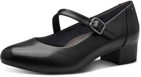Tamaris Comfort Damen Pumps mit Riemen aus Leder mit Klettverschluss, Schwarz (Black), 37 EU