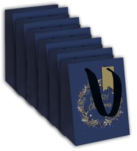 Eurowrap X-29133-9Cpack - Un Lot de 6 Sacs Cadeaux Excellia - Format Parfum - Dimensions : 12,7x9x20,3cm - 210g - Motif : Plumes Dorées Sur Fond Bleu - Emballage Cadeau, Parfum