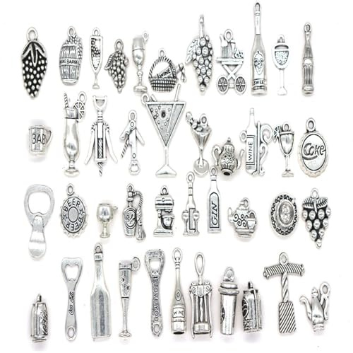 ZEACCT 42 Silver Wine Glass Charms Set with Decorative Pendants for Party Decorations Wine Tasting Events and Holiday Entertaining Elegant Stemware Markers Drink Identifiers