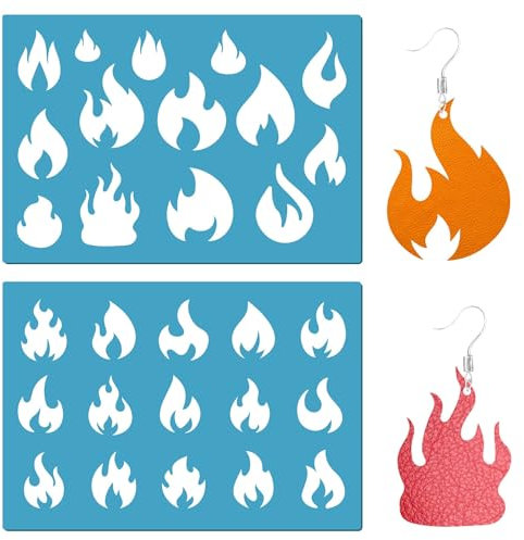 GORGECRAFT 2 Stile Flammenschablone Feuer Airbrush Flammen Brennen Blaze Schablonen Wiederverwendbare Acryl Leder Schmuck Vorlage Zum Malen Auf Wand Stoff Heimdekor Ohrringe Herstellung DIY 13x9cm