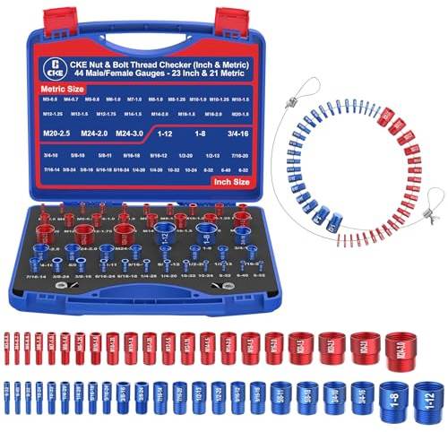 Patent CKE Upgrade Nut & Bolt Thread Checker - Inch & Metric, 44 Male/Female Bolt & 23 Inch/21 Metric Nut Size Gauges