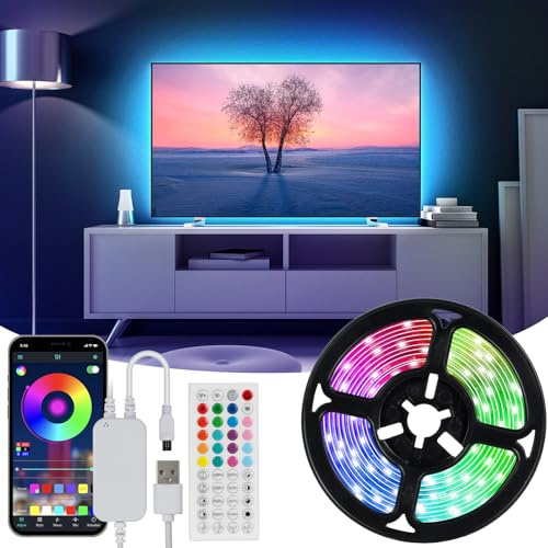 Hoobabuy LED TV Hintergrundbeleuchtung, LED Strip 3 Meter geeignet für 40-55 Zoll Fernseher und PC, App-Steuerung und Fernbedienung, RGB, 30Led/m, USB-Betrieb