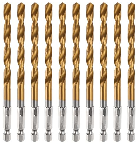 QUARKZMAN 10 Stück Hss Spiralbohrer 0.25mm TitanbeschichtungHolzbohrer 1/4 Zoll Griffdurchmesser Hochwertiger Sechskantschaft-Bohrer für Edelstahl, Holz, Metall, Kunststoff