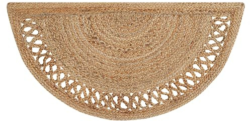 RIANGI Geflochtener Boho-Teppich aus Jute-Naturfaser, halbrund, für Wohnzimmer, Eingangsbereich, Bauernhaus, Zuhause, Innenbereich, Jute-Fußmatte für Badezimmer, Küche, Beige, 1,5 x 0,9 m