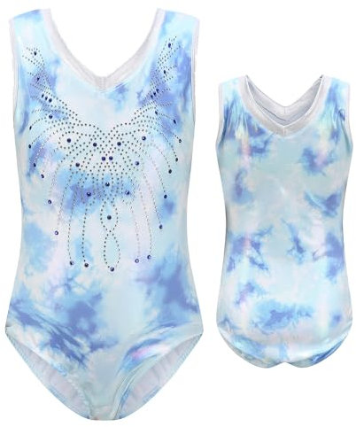 AIEOE Barn gymnastikdräkt flickor glänsande gymnastikdräkt balet yoga dans kläder klassisk ärmlös tröja gymnastik leotard 5–12 år, blå, 7-8 år