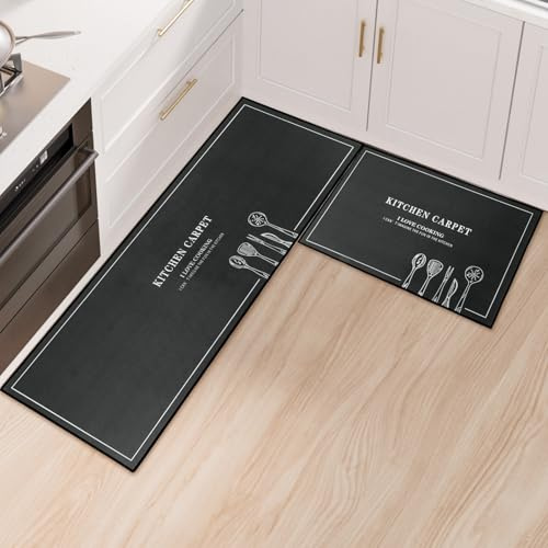 Fecialy Tappeti da cucina, 2 pezzi di set di tappeti da cucina assorbenti, antiscivolo, lavabili in lavatrice Tappeti da pavimento per cucina per ingresso e porta Set di tappeti, 40x60+40x120cm