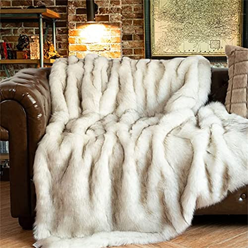 Weißer Kunstfell-Überwurf, dekorative Decke für Bett oder Sofa, weiche und gemütliche Kunstfelldecke, warm und flauschig, Couch-Überwurf, Winter, Wohnzimmer oder Schlafzimmer, Akzent, 130 x 170 cm