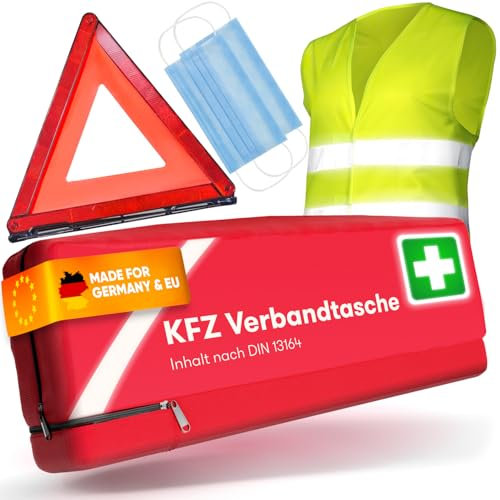 PURAHELP® KFZ Erste Hilfe Set Kombitasche inkl. Warndreieck & Warnweste [DIN 13164] - Auto Erste Hilfe Kit mit Verbandstasche - StVO Konform für 2025 - PKW Verbandskasten - First Aid Emergency Kit Car