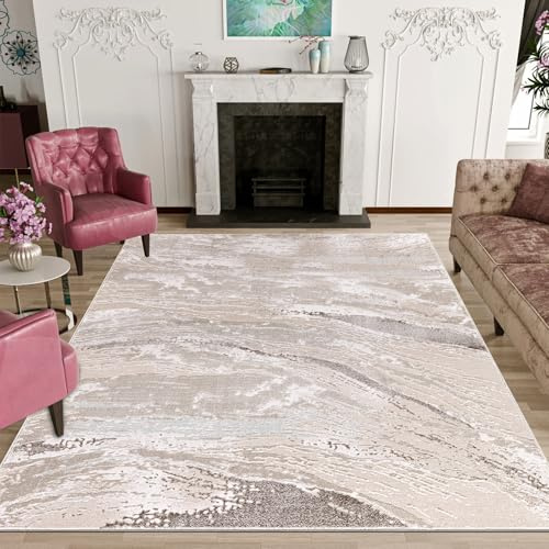 renoazul® Jute Back Large Rugs For Living Room 200x290 cm - Jeze Beige Abstract Rug - Washable Lounge Rug, Carpets For Bedrooms and Sitting Room