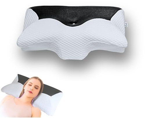 CERVILUNE® Almohada Cervicales y Cuello de Espuma Viscoelástica, Almohada Ergonómica para Dormir de Lado y Boca Arriba, Almohada Ortopédica