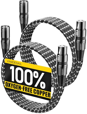 VANDESAIL XLR Kabel 3 m 2 Stücke, XLR Stecker auf Buchse Kabel, 3 Polig symmetrisches XLR Mikrofonkabel, aus sauerstofffreiem Kupfer (OFC), Nylongeflecht, für Studioaufnahme und Heimstudio