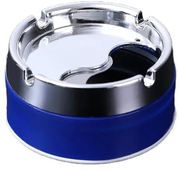 Cendrier rond coupe-vent en acier inoxydable avec couvercle rotatif pour la maison, le bureau, le salon, la décoration des hommes (bleu)