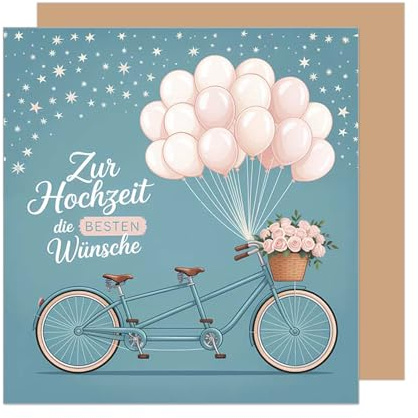 Edition Seidel Premium quadratische Glückwunschkarte zur Hochzeit mit Umschlag. Hochzeitskarte Karte Grußkarte Vermählung Mann & Frau Liebe Beste Wünsche Tandem Luftballons (HQ155 SW025)
