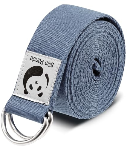 Slim Panda Yoga Belt Pilates Yoga Straps Stretch for Exercise Workout Dance, 100% Cotton Yoga Belt with Safety D Ring Buckles for Stretching, Flexibility(Oasis Blue 250CM)