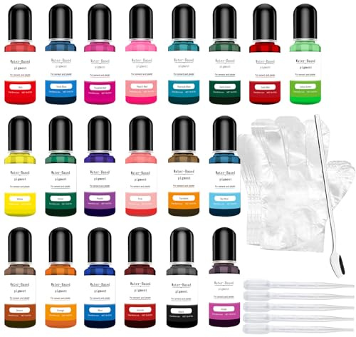 Altaroo 20 Stück Farbpigmente für Gießpulver 10ml, Farbe mit Rührstäbche, Plastic Dropper und Handschuhe, Farbe für Gießpulver Pigment auf Wasserbasis für Betonfarbe, Gips, Zementfarbe