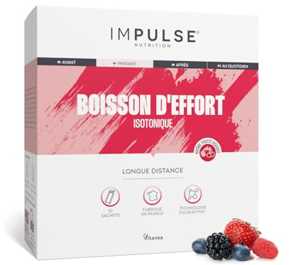 Boisson isotonique d’effort fruits rouges avec 3 glucides, électrolytes, BCAA - Énergie, Hydratation, Récupération - Pour les Longues distances - 10 sachets - Fabriqué en France - IMPULSE NUTRITION