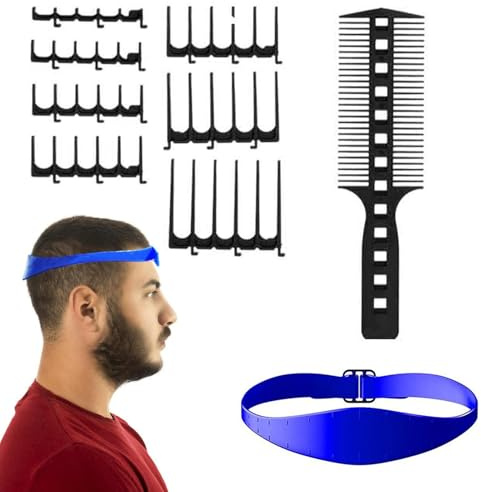 Jubilofex Verstellbare Haarschneideanleitung und Rasierschablone für den Ausschnitt, 7 Kammzähne, 1 Silikonbandschablone und 1 Kamm für präzises Haarstyling
