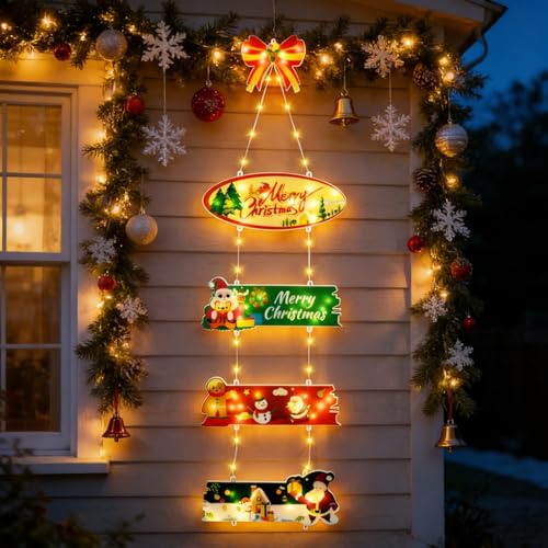 Hysagtek Weihnachtsbeleuchtung Außen Batterie - 72 LEDs Weihnachtsdekoration Tür Weihnachtskranz Warmweiß, 8 Modi Wasserdicht Weihnachten Beleuchte für Haustür Fenster Wand Weihnachtsdeko