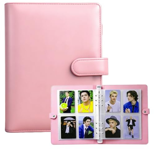 Wanheart Álbum de tarjetas A5 – Carpeta de piel sintética con 20 páginas, 160 ranuras para tarjetas (68 × 93 mm) para tarjetas K-Pop Photocards, Polaroid, tarjetas coleccionables (rosa)
