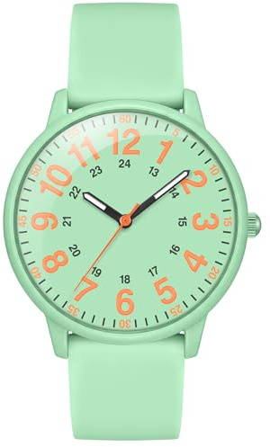 Asan Ge Green Women's Silicone Watch, Large Dial Fashionable Waterproof Wrist Watch, Easy to Read, Multiple Colors Available, Suitable for Casual Outdoors