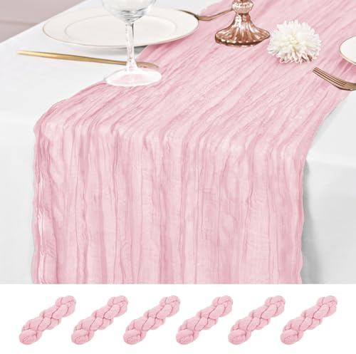 6 Stück Baby Rosa Tischläufer 55 x 300 cm Käsetisch Tischläufer rustikaler Gaze Tischläufer Romantische Lange Lange Stoffkäse Käse Tisch Läufer für Hochzeitsfeier Brautbabyparty
