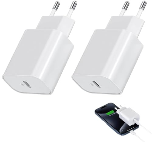 Chargeur USB C,2 Pack 20W Prise USB C Rapide Secteur pour for iPhone16/15/15/14/13/12/11/SE/XS/XR/8, iPad Air 5/4,Type C Mural Alimentation Adaptateur
