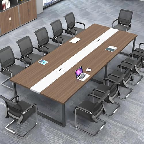 Großer moderner Konferenztisch für Büro, stabiler rechteckiger Besprechungstisch mit Öse, schwarz-weißes Design, für 8 bis 12 Personen, ideal für professionelle Räume