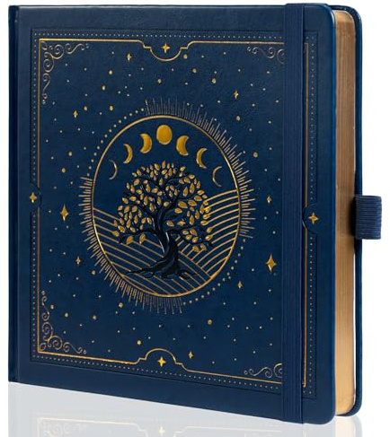 TIEFOSSI Cuaderno Tree of Life, Cuaderno Cuadrado Punteado para Mujeres y Hombres, Estética Punteada, 160 Páginas Numeradas, Tapa Dura, Cuero Vegano, Marcador, Papel Grueso de 160 GSM
