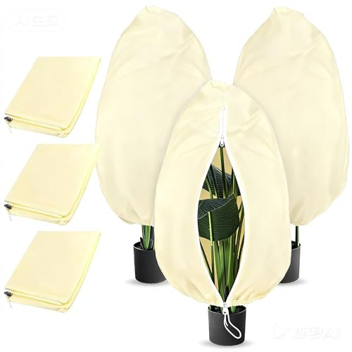 DOMIJOY Pflanzen Winterschutz AußEn 100x80cm 70g/m² Winterschutz FüR KüBelpflanzen, Reißfest, Wiederverwendbar Winterschutz für Pflanzen mit Reißverschluss, Pflanzenschutz Winter für Palmen 3 Stück