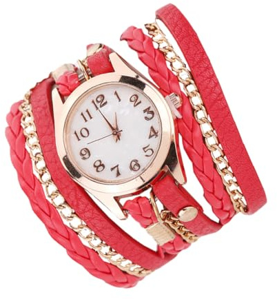 TOYANDONA Damenuhr mit Pu Armband, Rot, Leicht und Klassisch | Edelstahl und Glas Mirror, Hypoallergen und Hautfreundlich, für Damen zu Valentinstag und Hochzeit