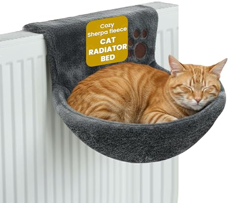 SIMPLY 4 PETS Cat Radiator Bed – Warm and Cozy Pet Radiator Hammock with Removable, Washable Cover | Metal Frame Hanging Radiator Cat Bed with Foldable Design, Cats & Kittens (Grey)