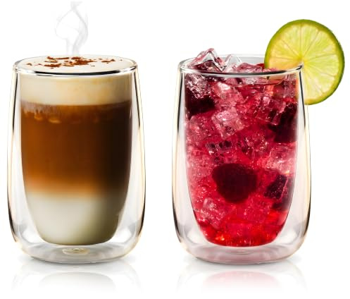 Aaurvann Latte Macchiato-glas – Dubbelväggiga borosilikatglas, värmeisolerande termoglas för kaffe, cappuccino & espresso – 2-pack, 250 ml