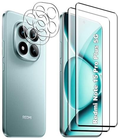 FDHYFGDY Protector Pantalla para Xiaomi Redmi Note 15 Pro Plus/Redmi Note 15 Pro+ / Poco M8 Pro 5G Cristal Templado, 2x HD Protector de Pantalla, 2x Pelicula para lentes, Dureza 9H, Anti Arañazos