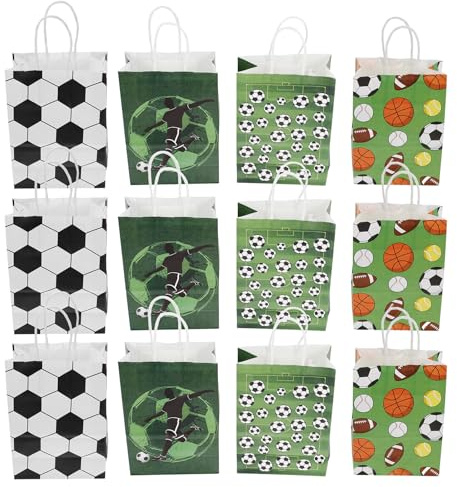BESTonZON 12stücke Kleine Fußball-geschenktüten Aus Papier Partygeschenke Und Mitgebsel Für Fußballfans Mit Praktischen Tragegriffen Und Attraktiven Fußballmotiven