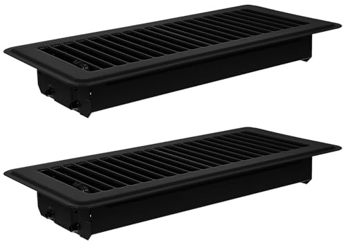 Lurrose Lot de 2 Grilles de Ventilation de Plancher 4x10 Pouces en Fer Noir, Couvercles D’aération Robustes et Marchables pour Ventilation Intérieure, Adaptées aux Sols Résidentiels