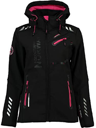 Geographical Norway Reine Lady - Giacca Cappuccio Softshell Impermeabile Donna - Giacca Antivento - Attività All'Aperto Escursioni Sci Autunno Inverno Primavera (Nero rosa M-taglia 2)