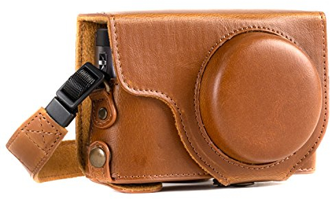 MegaGear MG1260 Panasonic Lumix DC-TZ95, DC-TZ90 Ever Ready Leder Kamera-Case mit Trageriemen - Hellbraun