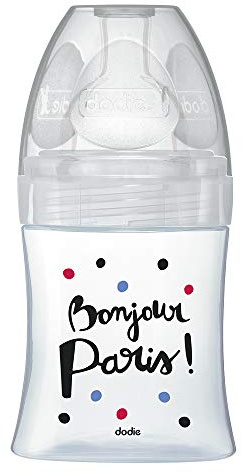 Dodie Babyflasche, Antikolik Sensation+, Glas, Paris, 150 ml, 0-6 Monate, flacher Sauger, Fluss 1