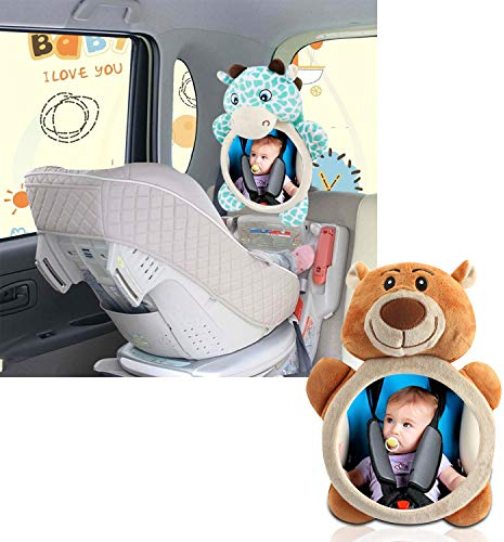 Ergocar Rücksitzspiegel für Babys Babyspiegel für Auto, Bruchsicherer Spiegel für Auto Baby Cartoon bruchsicher Säuglingsspiegel Baby-Zubehör für die Reise (Braunbär)